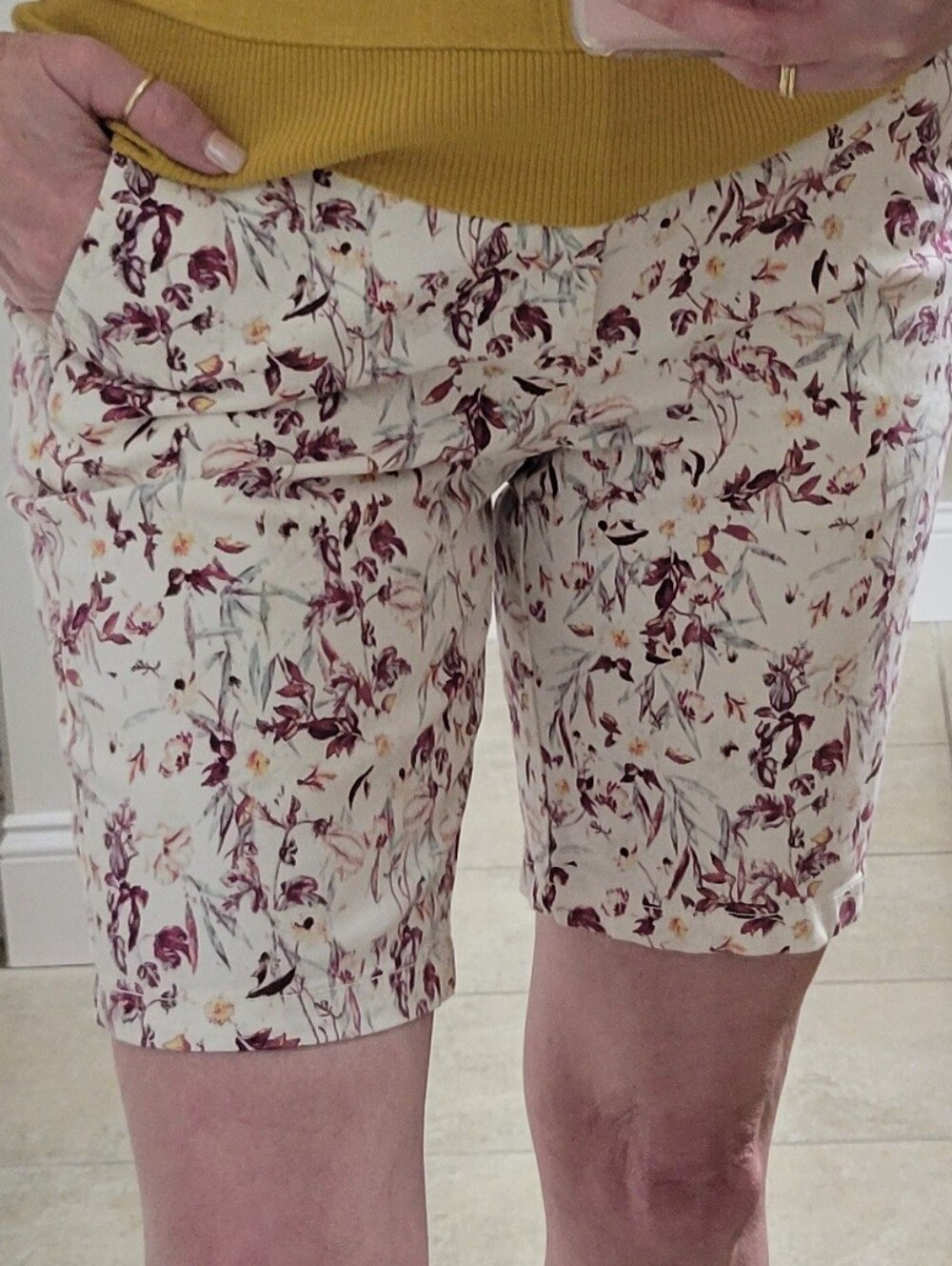 GAP Floral Knee-Length Bermuda Shorts in Cream and Burgundy
